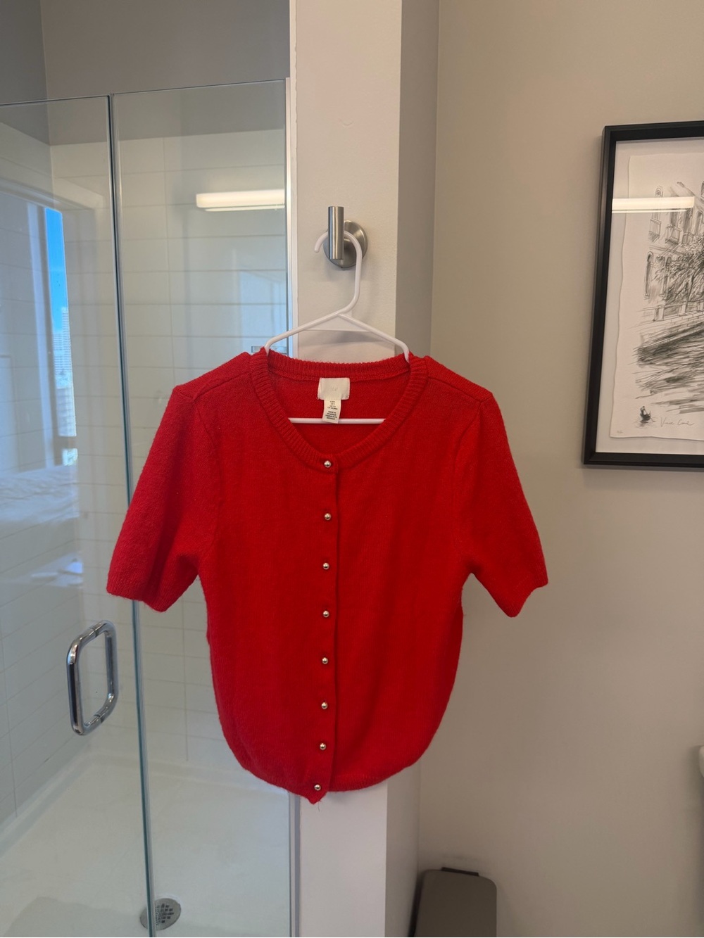 H and m Red Short-Sleeve Cardigan Sweater